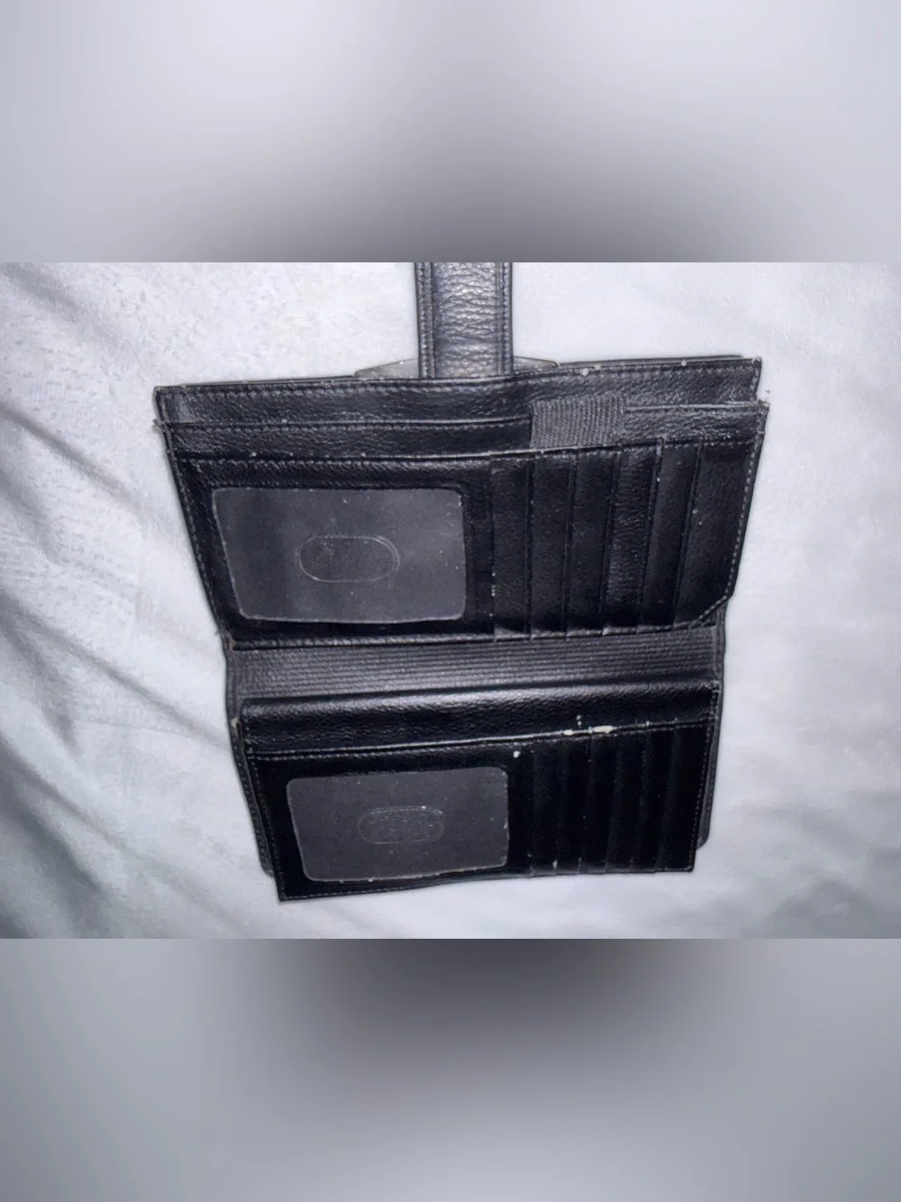 Fossil Black Leather Organizer Clutch Wallet Buckle ID Card Holder